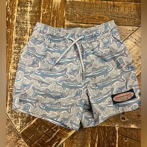 Vineyard Vines Blue and Pink Fish Swim Trunks